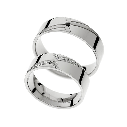 Elegantes anillos de boda con diamantes mixtos