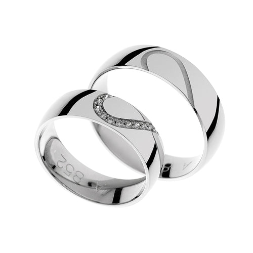 Anillos de boda de oro blanco gruesos en forma de corazón