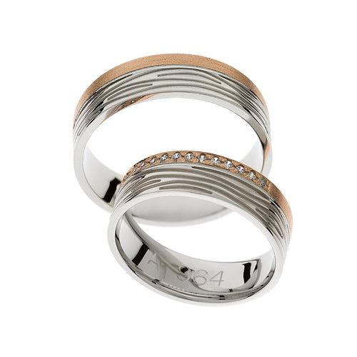 Bague de mariage ondulée en or rose et blanc