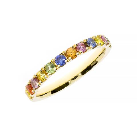 Bague de mariage en saphir vibrant et or jaune
