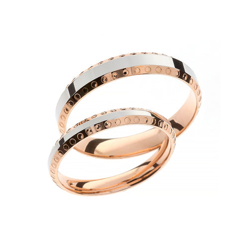 Anillos de boda de oro blanco y rosa con círculos
