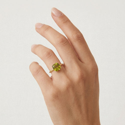 Stylish cushion cut modavite gold ring