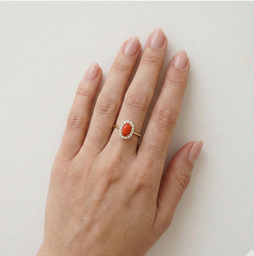 Anillo de oro con coral ovalado