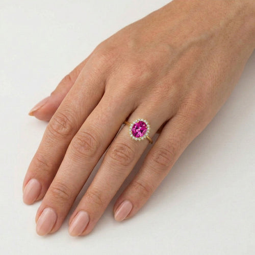  Královský oválný prsten s růžovým syntetickým kamenem