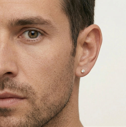 Yellow gold stud earrings with round cubic zirconia