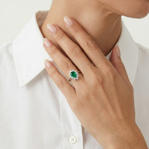 Princess emerald and diamond ring