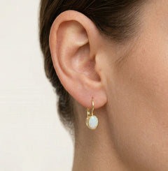 Pendientes simples de oro con ópalo blanco