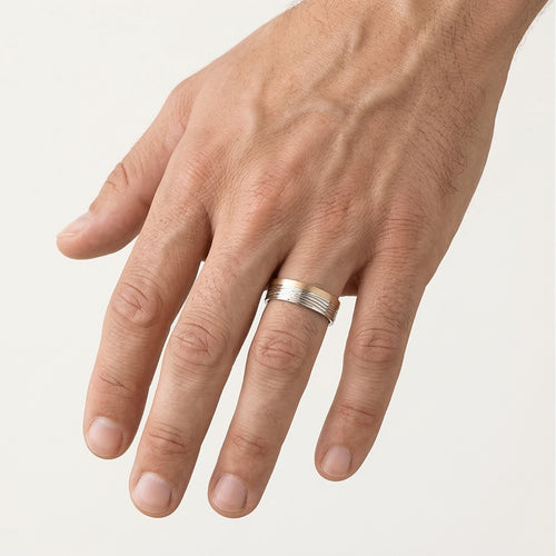 Bague de mariage ondulée en or rose et blanc