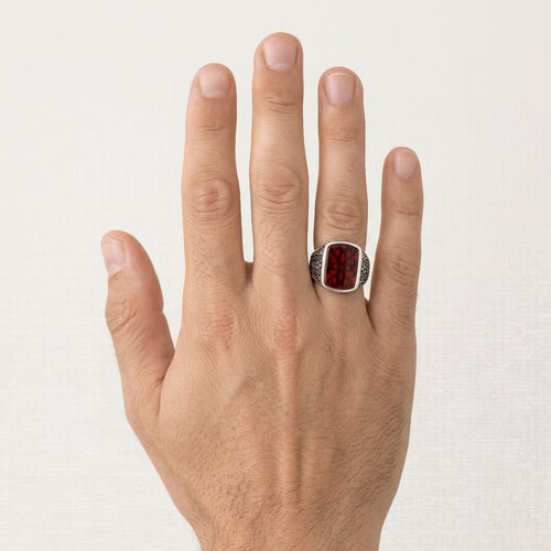 Pánský prsten ze stříbra s achátem, radiant brus