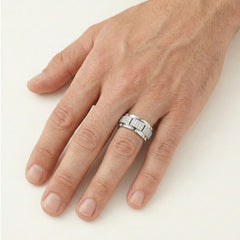 Bague homme en or blanc avec diamant en maillons