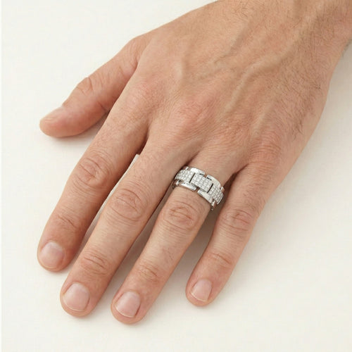 Bague homme en or blanc avec diamant en maillons