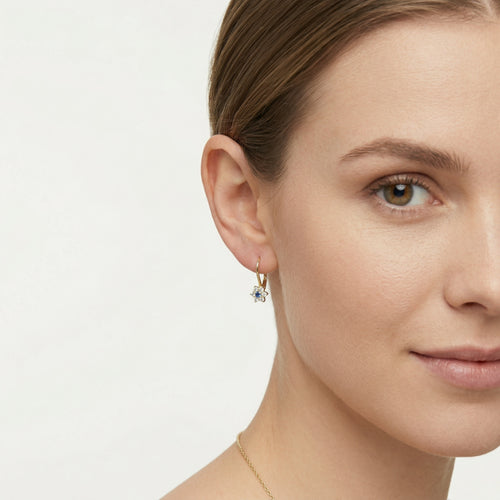 Blaue Blumen-Ohrringe aus Gold mit Zirkonia