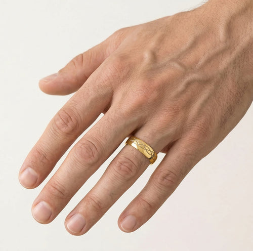 Gelbgold Ehering mit kreuzenden Rhodium-Linien