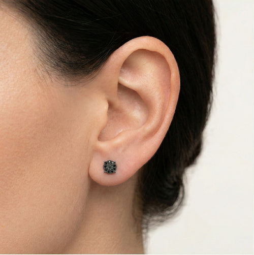 Minimalistic rose gold earrings with black diamonds