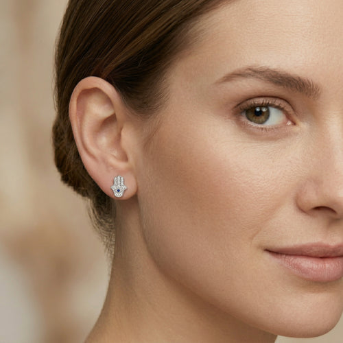 Stříbrné náušnice ruce fatimi s očkem