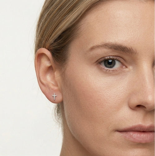 White gold cross earrings