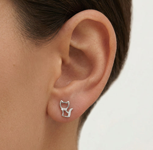Boucles d'oreilles puces chat en argent