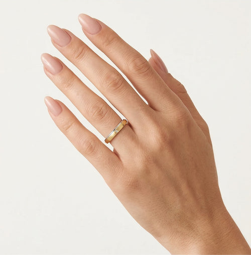 Anillo de boda sencillo de oro amarillo y blanco