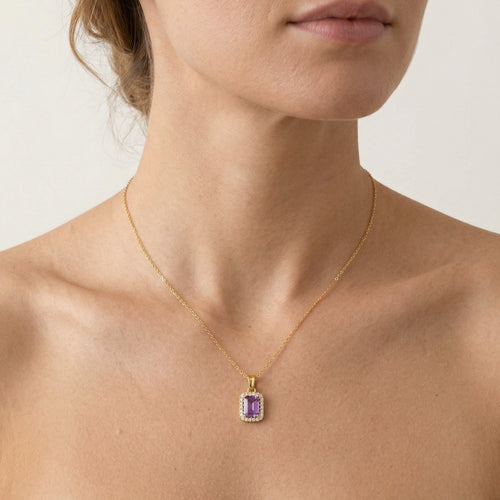 Colgante con halo de esmeralda y amatista