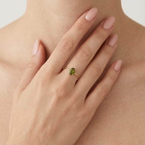 Elegant oval moldavite gold ring