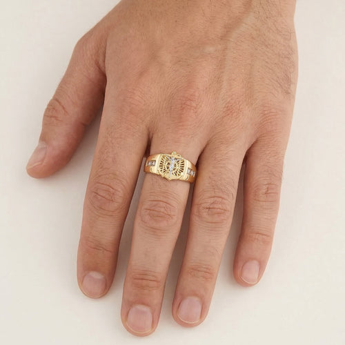 Bague croix crucifix bicolore en or