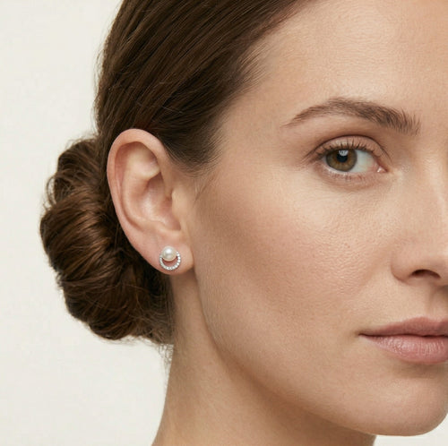 Pendientes de plata con perla y círculo con circonitas cúbicas