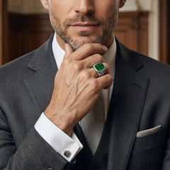 Stříbrný pánský prsten s zářivým jadeitem