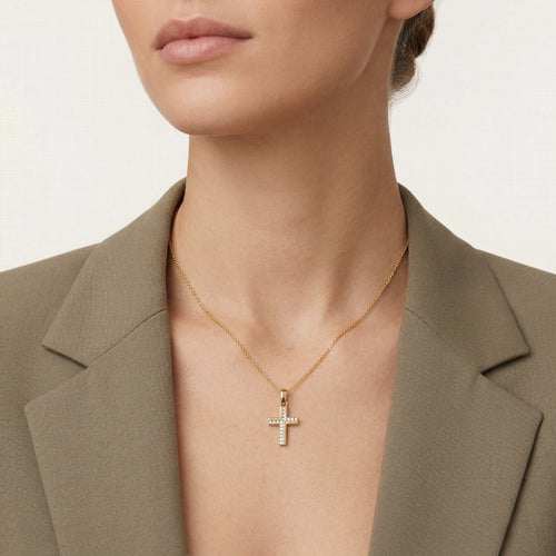 Cubic zirconia and gold cross