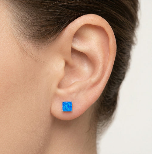 Square blue opal studs