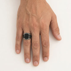 Emerald onyx solitaire men ring