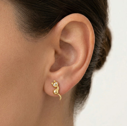 Boucles d’oreilles puces en or avec zircon cubique mignon miaou