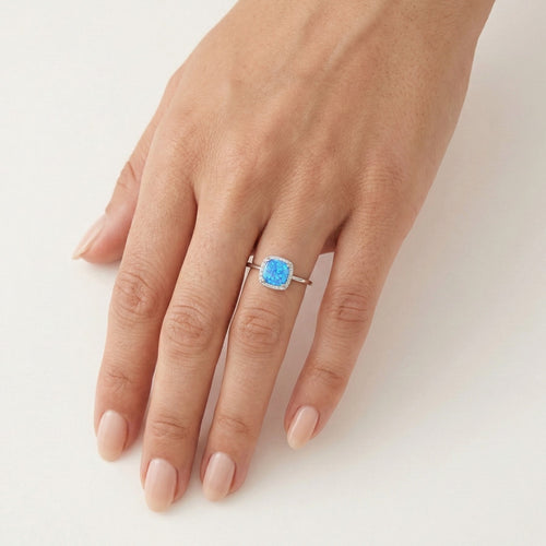 Square soft blue opal ring