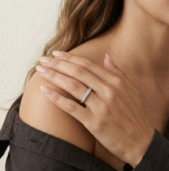 Silver ring with cubic zirconia along