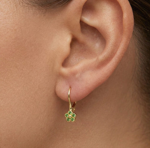 Green flower yellow gold earrings