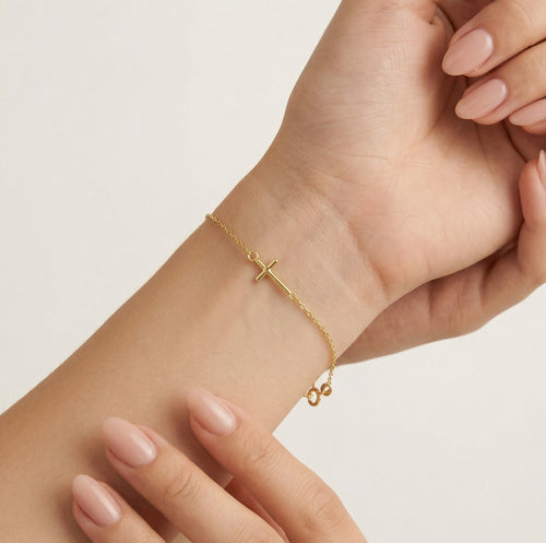 Minimalist gold cross bracelet