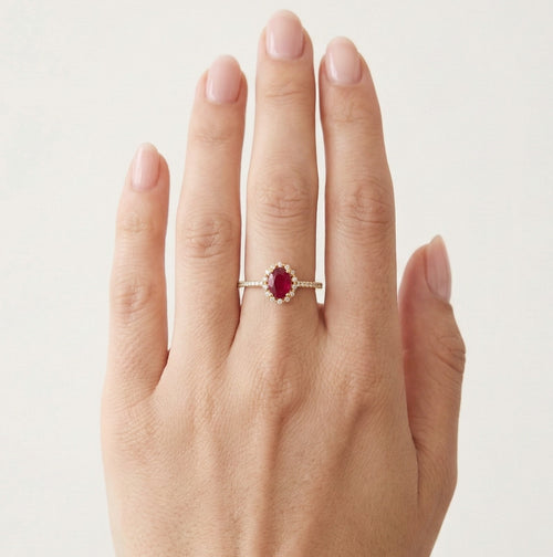 Rose gold ruby ring with diamonds