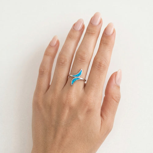 Soft twisted blue opal silver ring