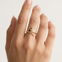 Gelbgold-Schlangenring mit Granaten