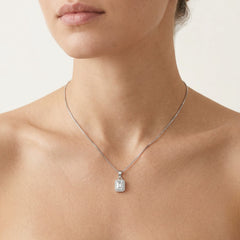 Rectangle cubic zirconia white gold pendant