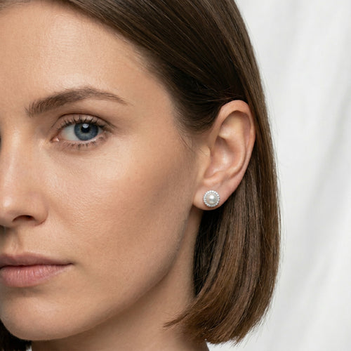 Pendientes halo de plata con perlas