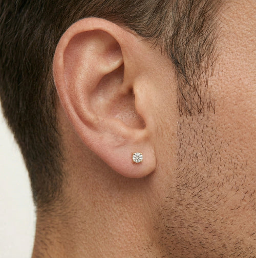 Yellow gold stud earrings with round cubic zirconia