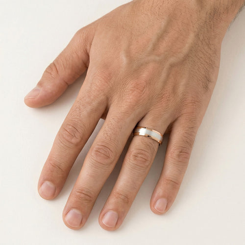 Anillo de boda solitario en oro rosa pulido y mate