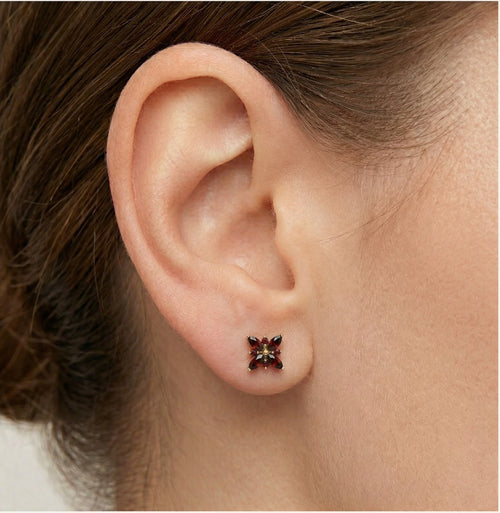 Pendientes de botón con granate talla marquesa y redonda