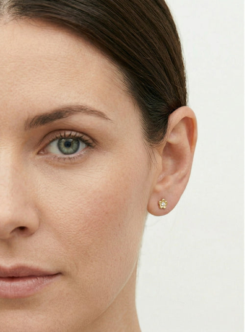 Yellow gold  flower cubic zirconia earrings