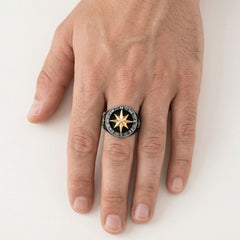 Silver wind rose men ring