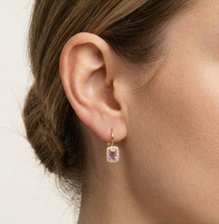 Boucles d’oreilles rectangulaires halo avec améthystes