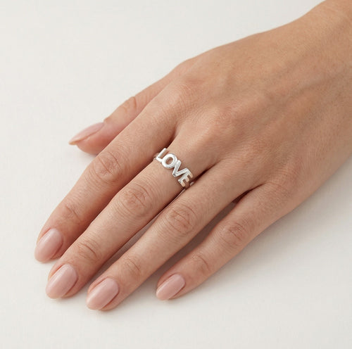 Women silver ring with love