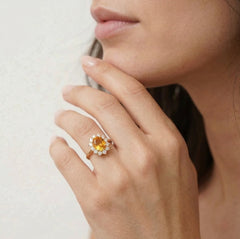Anillo halo de citrino natural