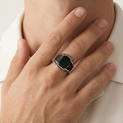 Emerald onyx solitaire men ring