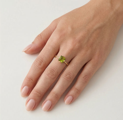 Elegant square princess cut moldavite jewelry